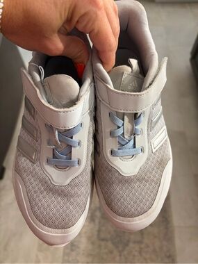 adidas Kids Light Gray and Pale Blue Hook-and-Loop Sneakers
